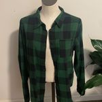 Betty Boop shacket Hunter Green Black Plaid Shirt button up cotton New top Sz M Photo 5