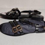 ZARA  Black Studded Sandals with Gold Buckles casual comfy summer vacation Photo 0
