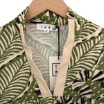 THML NWT Green Palm Print Top Faux Leather Trim Puff Sleeve Blouse Size XS Photo 4