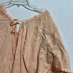 Self E Cropped Top Women XL Peach Crocheted Lace Trim Kimono Short Sleeve V Photo 4