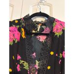 Free People Black Floral Lace Trim V Neck Button Front Mini Dress Size 0 Photo 4