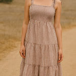 Crescent  Cotton Gingham Tiered Midi Dress Tie Straps Cottagecore Sz Small Photo 0