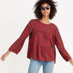 Madewell  • Plaid Tiered Button-Back Top Red Plaid Photo 1