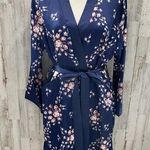 Morgan Lane X FabFitFun Navy Blue Floral Satin Robe S/M Photo 0
