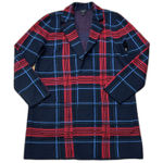 Talbots Sweater Cardigan Womens Medium Merino Wool Plaid Navy Red Career Office Photo 0