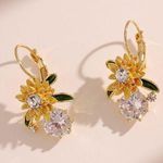 Crystal Daisy Flower Dangle Drop Earrings for Women,Elegant Flower Earrings Gold Photo 3
