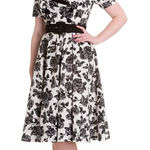 Hell Bunny  Honor 50s Style Dress Black Rose V-Neck Collared Size Small Photo 0