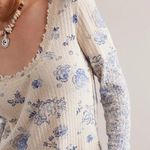 Free People NWT We the Free  Clover Thermal long sleeve top blue white Large Photo 1