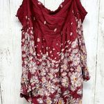 Ecote ECOT'E Top Women Double Cold Shoulder Long Sleeve Floral Red Strapless Rayon Photo 0