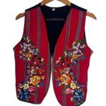 Embroidered Red Navy Vintage Cotton Hippie Western Rodeo Guatamalan Vest Small Photo 0