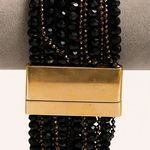 90's Vintage Womens Chunky Dark Beaded Gold Clasp Cuff Bracelet Y2K Edgy Preppy Photo 0