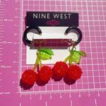 Nine West  red cherry 🍒 green leaves black loops drops beads earrings Photo 4