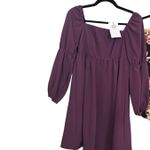 Laluna Purple Mini Dress Smocked Babydoll Long Sleeve Square Neck Size‎ S Photo 1