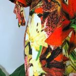 Carmen Marc Valvo Bold Multicolor Tiger Lillies Split Short Sleeve Dress L Photo 10