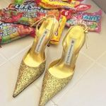 Domenico Vacca women's 35 IT pointed toe sling back shiny glitter pumps heels Gold Size undefined Photo 0