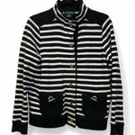 Ralph Lauren Lauren Striped Cardigan Sweater Silver Buttons Black Coastal Medium Photo 0