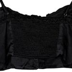 ZARA  Ruffled Satin Crop Top Adjustable Straps Front Buttons Smocked Back M Black Photo 9