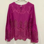 Anthropologie Chloe Oliver Lace Top Embroidered Bell Sleeve Blouse Sz Lg Shirt Photo 5