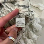 Ellison Linen Blue/White Dress Tassel Fringe Trim Women's Large Pockets Zipper Photo 4