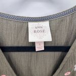 Knox Rose Dress Womens Small Green Rayon Blend Pink Embroidered Floral Tie Waist Photo 3