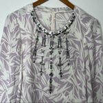 Boden Leaf Print Beaded Front Top Size 6 Purple Photo 2