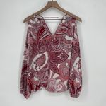 Soho New York & Company Jeans Cold Shoulder Paisley Print V Neck Blouse XS Red Photo 1