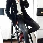 ZARA Black Tweed Fringe Blazer Gold Buttons Wool Trinny Woodall, Sz M Photo 0