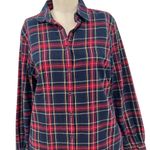 Brooks Brothers Red Fleece Shirt Dress Flannel Plaid Navy Blue Red Size 10 Photo 2