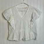 Solitaire  white eyelet lace V-neck crop top flutter sleeve size large A36 Photo 0