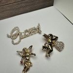Cherub Angel Glory Rhinestone Brooch Pin Lot Of 3 Gold Tone Photo 9