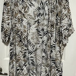 Catherines  Women's Brown Beige Foliage Long Open Front Duster Side Slits Size 2X Photo 0