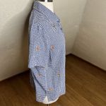 Quacker Factory  Shirt Womens Medium Blue Gingham Crab Jeweled Print Button Up Photo 4