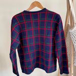 Vintage Plaid Gold Button Cardigan Sweater in Navy/Red/Green Blue Size M Photo 3