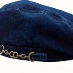 Navy Blue Denim Cap with Gold Chain Detail Photo 6