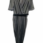 Vintage Striped Jumpsuit Pants Belted 70s M 12 80s Retro Business Suit Gray Photo 0