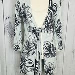 CAbi Front Tie Long Cardigan Size M Blue Knit Floral Duster Lightweight Photo 0