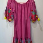 Debbie Katz Beach Coverup pink dress tassels embroidered flowers off sho… Photo 4