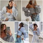 House Of CB 🆕 Millicent Blue Print Cropped Corset Top Photo 2