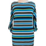 Calvin Klein  Women's Shift Dress Boat Neck Blue Black Stripe Jersey Knit Size 14 Photo 0
