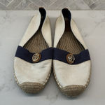 Tory Burch Espadrille Flats Ivory Newport Navy Embellished Canvas Womens Size 8 Photo 0