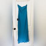 Lulus NWT  Exquisite Excellence Turquoise Satin Strapless Maxi Dress Photo 6