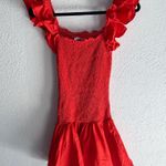 ZARA  Red Smocked Ruffle Mini Dress Size M Photo 2