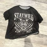 Women’s Black Round Neck Short Sleeves Stay Wild Black Graphic T Photo 0