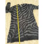Isela Fuzzy Knit Cardigan Duster Sweater Open Front Zebra Stripe Gray Black M Size M Photo 7