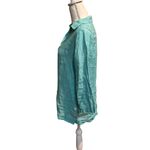 Tahari  100% Linen V Neck Top-Turquoise-Mother of Pearl Button Accents Size Small Photo 2