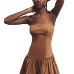 Anthropologie NWT Maeve Drop Waist Open Back Brown Mini Dress Boho Chic Size XS Photo 0