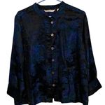 French Laundry black satin blue Florals embroidered Asian Blazer jacket Photo 0