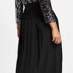 Little Mistress black long sleeve sequin pleated dress gunmetal Party New Sz 6 Photo 0