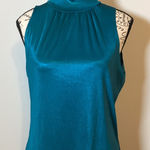 Studio 1940 Blouse Women’s Mock Turtleneck Silky Rich Teal Sleeveless Top SZ M Photo 0
