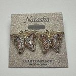 Pink Rhinestone Butterfly Gold Tone Insect Large Stud Pierced Earrings Natasha Photo 1